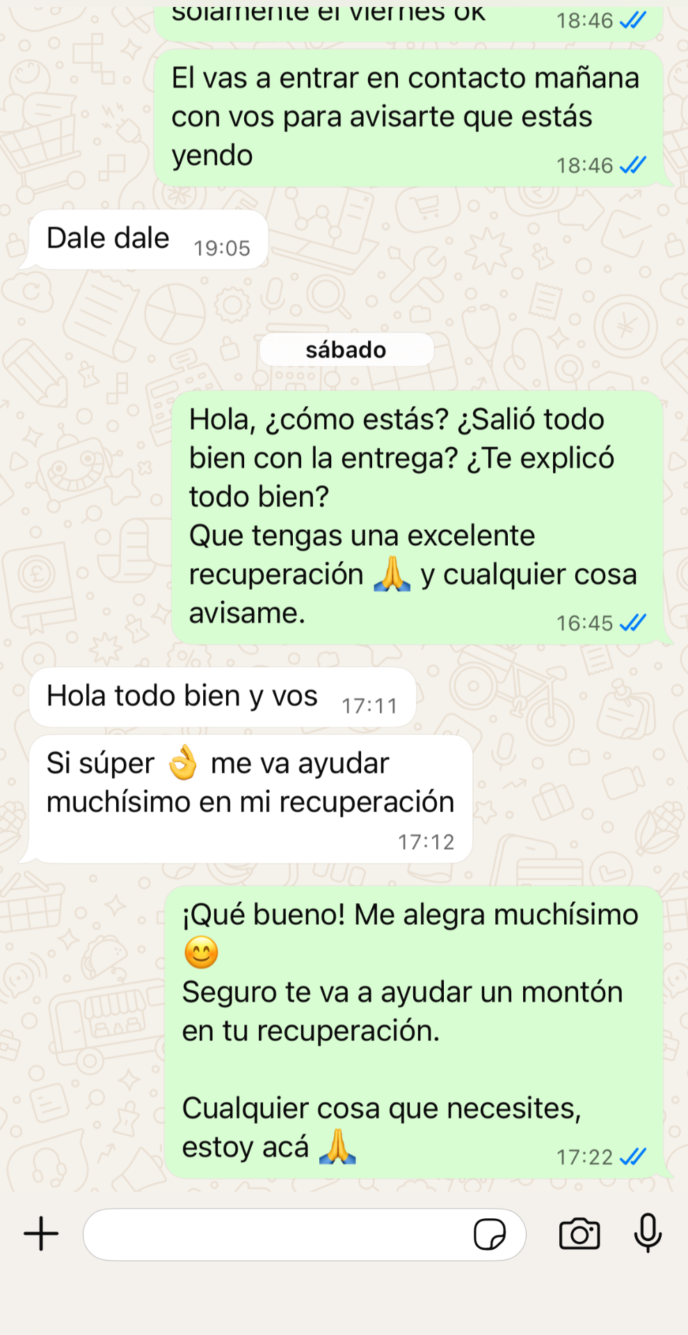 Feedback de Beatriz no WhatsApp